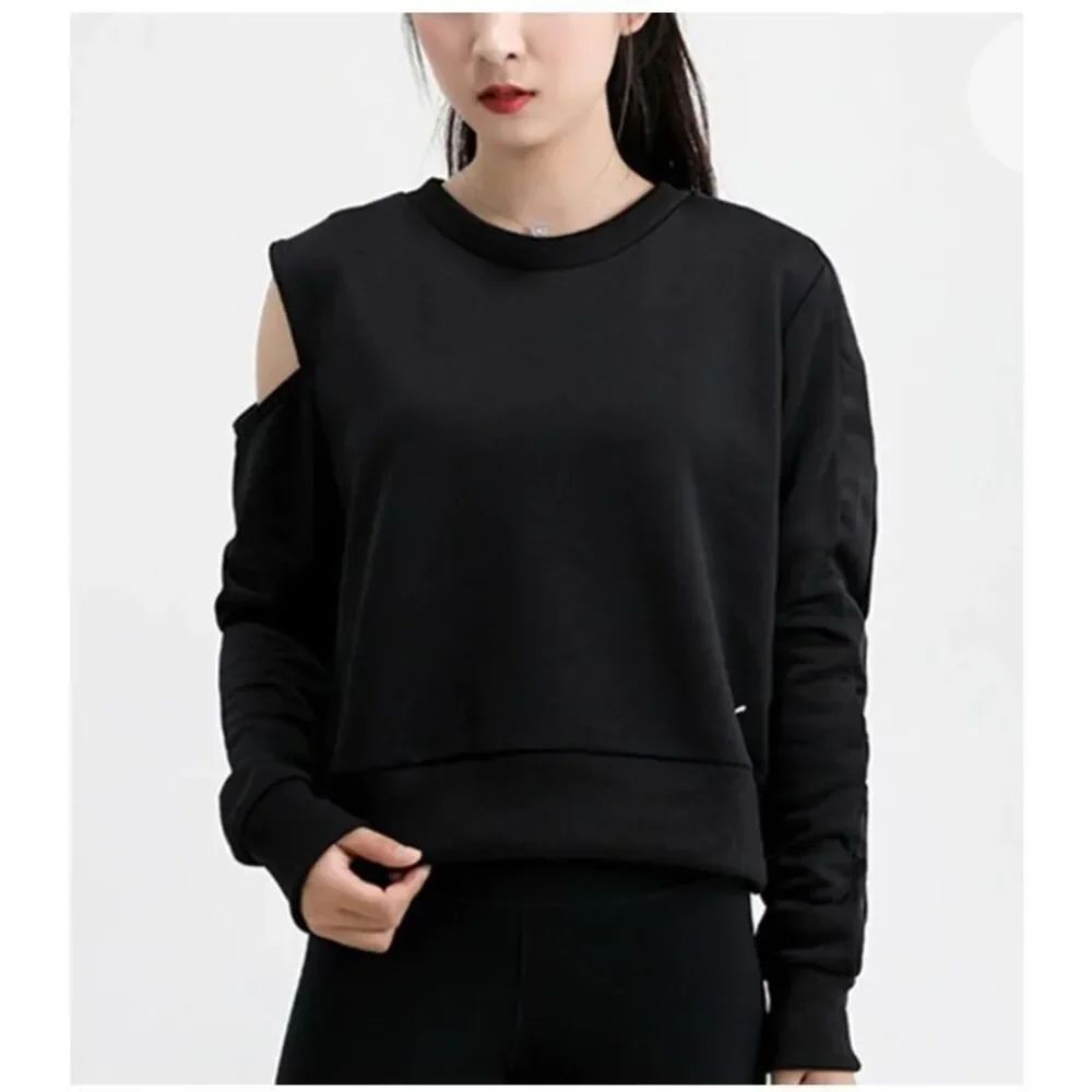Puma blackโlong sleeve cropped sweatshirt with one shoulder cutout - L